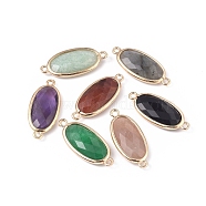 Natural & Synthetic Mixed Gemstone Links connectors, with Brass Findings, Faceted, Oval, Golden, 28~28.5x12x5mm, Hole: 1.6mm(G-E526-27-M)