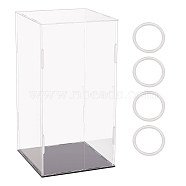 Rectangle Transparent Acrylic Minifigures Display Boxes with Black Base, for Models, Building Blocks, Doll Display Holders, Clear, 16x16x30.5cm(ODIS-WH0030-51E)