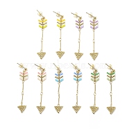 Glass Seed Braided Arrow Dangle Stud Earrings, Golden Brass Wire Wrap Long Drop Earrings for Women, Mixed Color, 55mm, Pin: 0.8mm(EJEW-MZ00007)