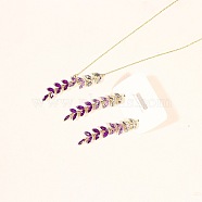 Wheat Alloy Gradient Color Cubic Zirconia Pendant Necklace & Stud Earring, Golden, Purple, 400mm & 50mm(FS-WGBA5F1-01)