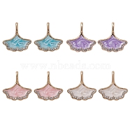 8Pcs 4 Colors Rack Plating Alloy Rhinestone Pendant, with Enamel, Nickel Free, Gingko Leaf Charms, Golden, Mixed Color, 16.5x16x4.5mm, Hole: 2.2mm, 2Pcs/color(ENAM-YW0003-23)