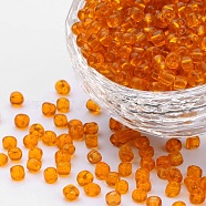 (Repacking Service Available) Glass Seed Beads, Transparent, Round, OranGoe, 6/0, 4mm, Hole: 1.5mm, about 12G/bag(SEED-C013-4mm-9)