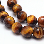 Natural Tiger Eye Beads Strands, Faceted Round, Grade AB+, 10mm, Hole: 1mm, about 38pcs/strand, 15.5 inch(G-F260-02-10mm)