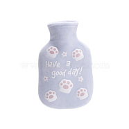 Cat Paw Print Rubber Hot Water Bottles, with with Soft Fluffy Cover, Hot Water Bag, Light Steel Blue, 187x110mm, Capacity: 350ml(COHT-PW0001-48D)