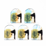 Transparent Printed Acrylic Pendants, Half Oval with Tree, Colorful, 42x29x2.5mm, Hole: 1.6mm(KY-S163-294)