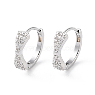 Brass Micro Pave Cubic Zirconia Hoop Earrings, Bowknot, Real Platinum Plated, 12.5x4mm(EJEW-P259-03P)