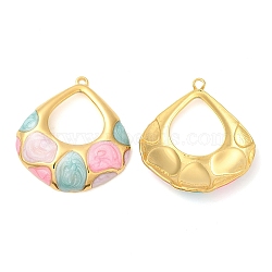 Enamel Pendants, with 304 Stainless Steel Finding, Real 18K Gold Plated, Teardrop Charm, Light Cyan, 36.5x33.5x5mm, Hole: 2mm(STAS-E040-14G-01)