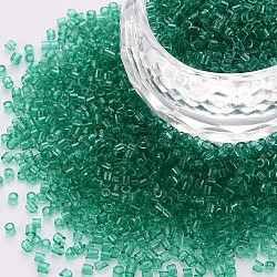 Transparent Glass Cylinder Beads, Seed Beads, Round Hole, Sea Green, 1.5~2x1~2mm, Hole: 0.8mm, about 8000pcs/bag, about 1pound/bag(SEED-S047-I-001)