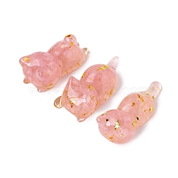 Resin Cat Display Decoration, with Natural Rose Quartz Chips inside Statues for Home Office Decorations, 60x30mm, 3pcs/set(PW-WGD6B6E-02)