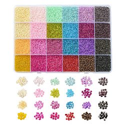 19200Pcs 24 Colors 12/0 Glass Seed Beads, Transparent, Round, Mixed Color, 2~2.5x1.5~2mm, Hole: 0.8mm, about 800Pcs/color(SEED-YW0001-87)