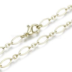 Brass Cable Chains Necklace Making, with Lobster Claw Clasps, Light Gold, 23.62 inch(60cm) long, Link 1: 9x4x0.6mm, Link 2: 3.5x3x0.6mm, Jump Ring: 5x1mm(MAK-S072-16B-14KC)