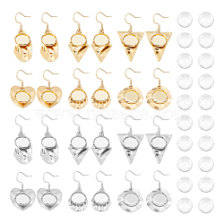 12 Pairs 12 Style Glass Blank Dome Dangle Earrings, Rhombus & Teardrop & Triangle & Heart & Nugget 304 Stainless Steel Drop Earrings, Golden & Stainless Steel Color, 37~47mm, Pin: 0.7mm, 2 color, 1 Pair/style(EJEW-AB00025)