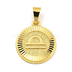 Brass Pendants, Real 18K Gold Plated, Flat Round with Constellations, Libra, 24x20.5x2mm, Hole: 8x3.5mm(KK-P263-14G-04)