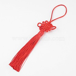 Polyester Tassel Pendant Decorations, Chinese Knots, Red, 200~220x47~53mm(AJEW-WH0049-A03)