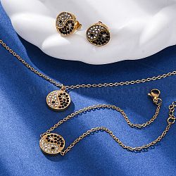 Yin-yang 304 Stainless Steel Rhinestone Pendant Necklaces & Bracelets & Stud Earrings Sets for Women, Golden, 17.95 inch(456mm)(SJEW-C004-17G)