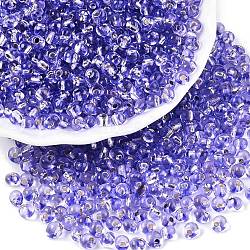 6/0 Baking Paint Transparent Glass Seed Beads, Silver Lined, Teardrop, Medium Slate Blue, 4~5x4~4.5x3~4mm, Hole: 1~1.2mm, about 4500pcs/pound(SEED-N006-06I)