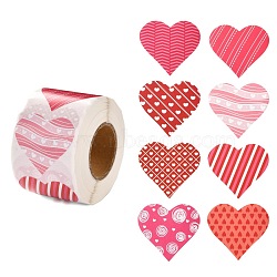 Valentine's Day Theme Paper Gift Tag Stickers, 8 Style Heart Shape Adhesive Labels Roll Stickers, for Party, Decorative Presents, Colorful, 4.1cm, about 500pcs/roll(DIY-C007-01F)