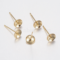 304 Stainless Steel Stud Earring Findings, Real 18K Gold Plated, 14x4mm, Pin: 0.8mm(STAS-H436-25-4mm)