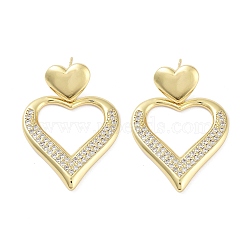 Rack Plating Brass Micro Pave Cubic Zirconia Studs Earrings, Dangle Earrings for Women, Long-Lasting Plated, Lead Free & Cadmium Free, Real 18K Gold Plated, Heart, 39x28.5mm(EJEW-B047-03G-07)