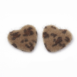 Faux Mink Fur Covered Cabochons, with Aluminum Bottom, Heart, Platinum, Sienna, 25x26x6~7mm(WOVE-N006-12B)