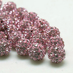 Round Grade A Pave Disco Ball Beads, Polymer Clay Rhinestone Beads, Light Rose, PP14(2~2.1mm), 10mm, Hole: 1.2~1.7mm(X-RB-H258-10MM-223)