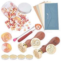 CRASPIRE DIY Wax Seal Stamp Kits, Including Brass Wax Seal Stamp, Wood Handle, Sealing Wax Particles, Iron Stirring Rod Spoon, Brass Spoon, Candle, Paper Envelope, Mixed Color, Sealing Wax Particles: 0.9x0.9cm, about 100g/300pcs, 300pcs(DIY-CP0003-91C)