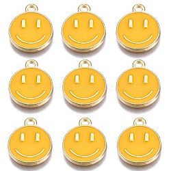 Alloy Enamel Charms, Flat Round with Smiling Face, Gold, 14.5x12x1.5mm, Hole: 1.5mm(ENAM-YW0001-97-C)