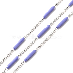 Enamel Column Link Chains, with 304 Stainless Steel Cable Chains, Unwelded, with Spool, Cornflower Blue, 14~17x2~3mm and 1.5x2x0.5mm, about 32.81 Feet(10m)/Roll(STAS-P301-03P-09)