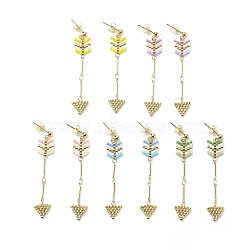 Glass Seed Braided Arrow Dangle Stud Earrings, Golden Brass Wire Wrap Long Drop Earrings for Women, Mixed Color, 55mm, Pin: 0.8mm(EJEW-MZ00007)