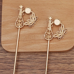 Iron Hair Stick Findings, with Alloy Pipa and Settings, Light Gold, 145x30mm(OHAR-PW0001-308KCG)