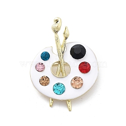 Palette Alloy Colorful Rhinestone Brooches, White Enamel Pins, Golden, 47x34mm(JEWB-C037-22G)