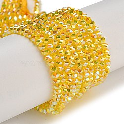 Electroplate Glass Beads Strands, Pearl Luster Plated, Faceted, Bicone, Gold, 4x4x3mm, Hole: 1mm, about 149pcs/strand, 12.2~12.6''(31~32cm)(GLAA-Q105-04K)