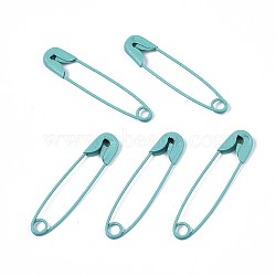 Spray Painted Iron Safety Pins, Cadmium Free & Nickel Free & Lead Free, Medium Turquoise, 30~31x7x2.5mm(IFIN-T017-02E-NR)