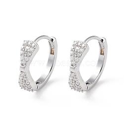 Brass Micro Pave Cubic Zirconia Hoop Earrings, Bowknot, Real Platinum Plated, 12.5x4mm(EJEW-P259-03P)