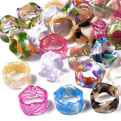 Resin Wave Cuff Ring, Wide Band Open Ring for Women, Mixed Color, US Size 6 3/4(17.1mm)(RJEW-T022-011)
