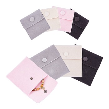 PandaHall Elite 8Pcs 8 Style Square Velvet Jewelry Bags, with Snap Fastener, Mixed Color, 7~10x7~10x0.95~1cm, 1pc/style
