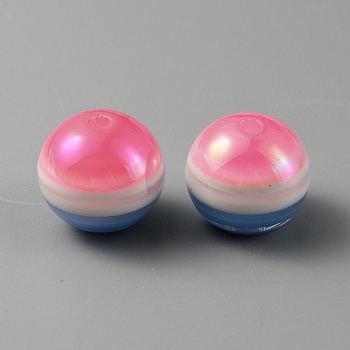 Opaque Stripe Acrylic Beads, Iridescent,  Round, Camellia, 15.5x14mm, Hole: 2mm