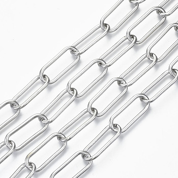 Unwelded Iron Paperclip Chains, Drawn Elongated Cable Chains, with Spool, Platinum, 24.4x10x2mm, about 32.8 Feet(10m)/roll
