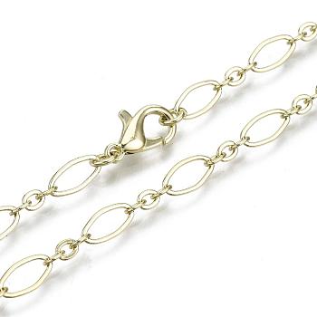 Brass Cable Chains Necklace Making, with Lobster Claw Clasps, Light Gold, 23.62 inch(60cm) long, Link 1: 9x4x0.6mm, Link 2: 3.5x3x0.6mm, Jump Ring: 5x1mm