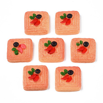 Opaque Epoxy Resin Cabochons, Imitation Food, Bread, Coral, 22.5x22.5x10.5mm