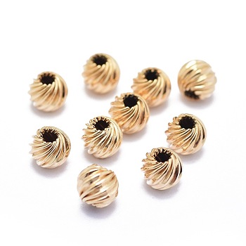 Yellow Gold Filled Corrugated Beads, 1/20 14K Gold Filled, Cadmium Free & Nickel Free & Lead Free, Round, 5.7x5.5mm, Hole: 1.6mm