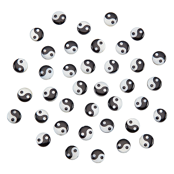50Pcs Natural Freshwater Shell Printed Beads, Yin Yang Pattern, Black, White, 6x2.5mm, Hole: 0.7mm