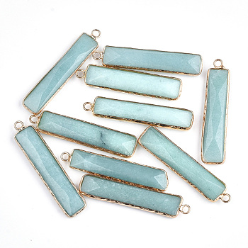 Natural Amazonite Pendants, with Brass Findings, Faceted, Dyed, Rectangle, Golden, 46.5x10x5mm, Hole: 2mm