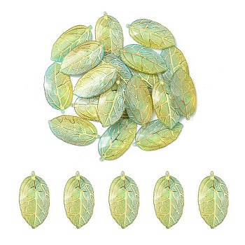 Transparent Acrylic Pendants, with Plated Bottom, for DIY Earring Making, Leaf, Green, 40x21x5mm, Hole: 1.2mm