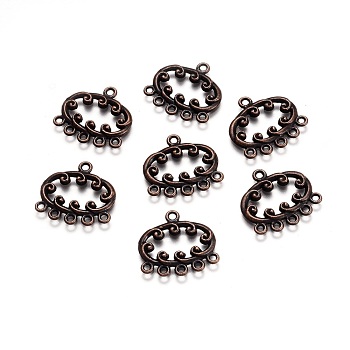 Tibetan Style Alloy Chandelier Components Links, Oval, Red Copper, 22x23.5x2.8mm, Hole: 1.6mm and 1.8mm