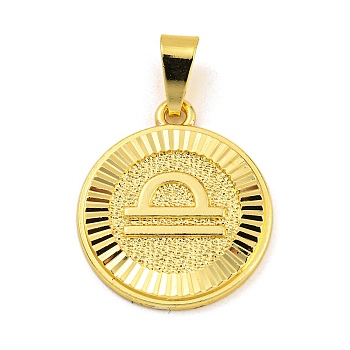 Brass Pendants, Real 18K Gold Plated, Flat Round with Constellations, Libra, 24x20.5x2mm, Hole: 8x3.5mm