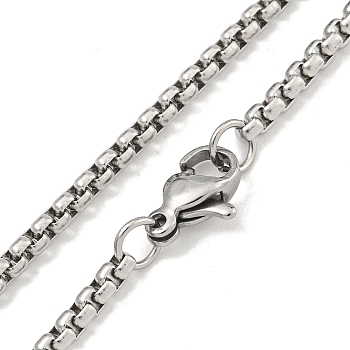 Non-Tarnish 201 Stainless Steel Box Chain Necklaces for Women and Men, Stainless Steel Color, 23.35 inch(59.3cm)