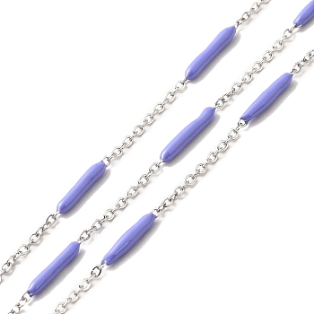 Enamel Column Link Chains, with 304 Stainless Steel Cable Chains, Unwelded, with Spool, Cornflower Blue, 14~17x2~3mm and 1.5x2x0.5mm, about 32.81 Feet(10m)/Roll