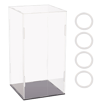 Rectangle Transparent Acrylic Minifigures Display Boxes with Black Base, for Models, Building Blocks, Doll Display Holders, Clear, 16x16x30.5cm