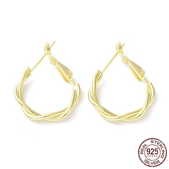 925 Sterling Silver Hoop Earrings, Twist Wire, with S925 Stamp, Real 18K Gold Plated, 26.5x3x19.5mm
